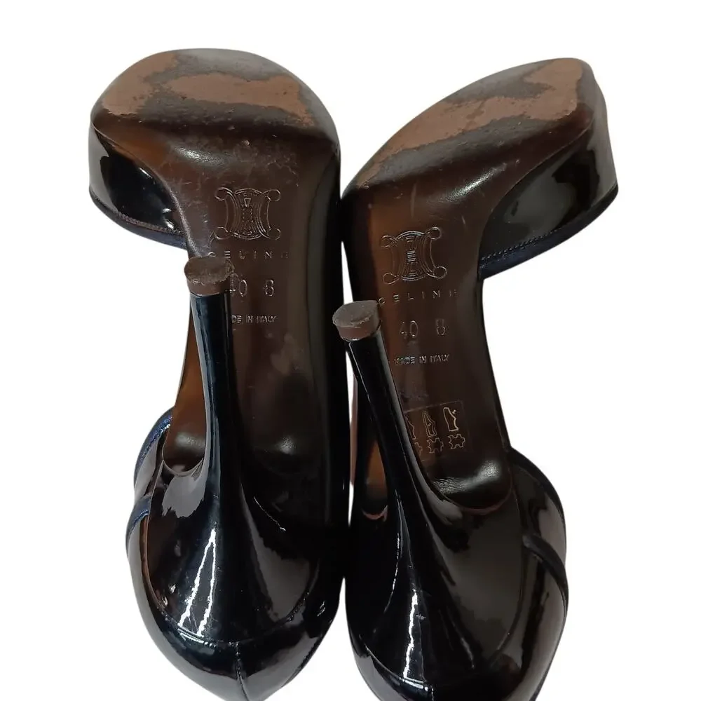 Retro Celine Heels‎ Patent Leather D'Orsay Pumps 9.5 Sexy Dressy Event Career